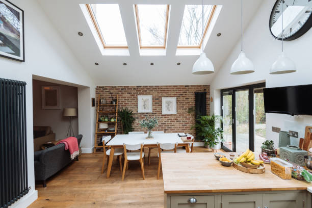 Modern kitchen with roof windows
